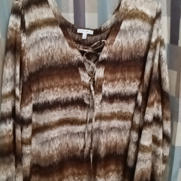 FINAL PRICE FASHION BUG beautiful brown, tan & beige laced up blouse Size 2X - Picture 3 of 3